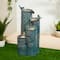 Glitzhome® 31.75" Turquoise 4-Tier Dandelion Texture Vase-Shaped Ceramic Outdoor Fountain with LED Light